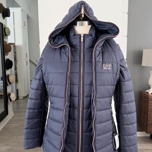 Armani EA7 Navy Blue Two-piece Nylon Puffer Jacket with vest set, 7VTB01, XSmall